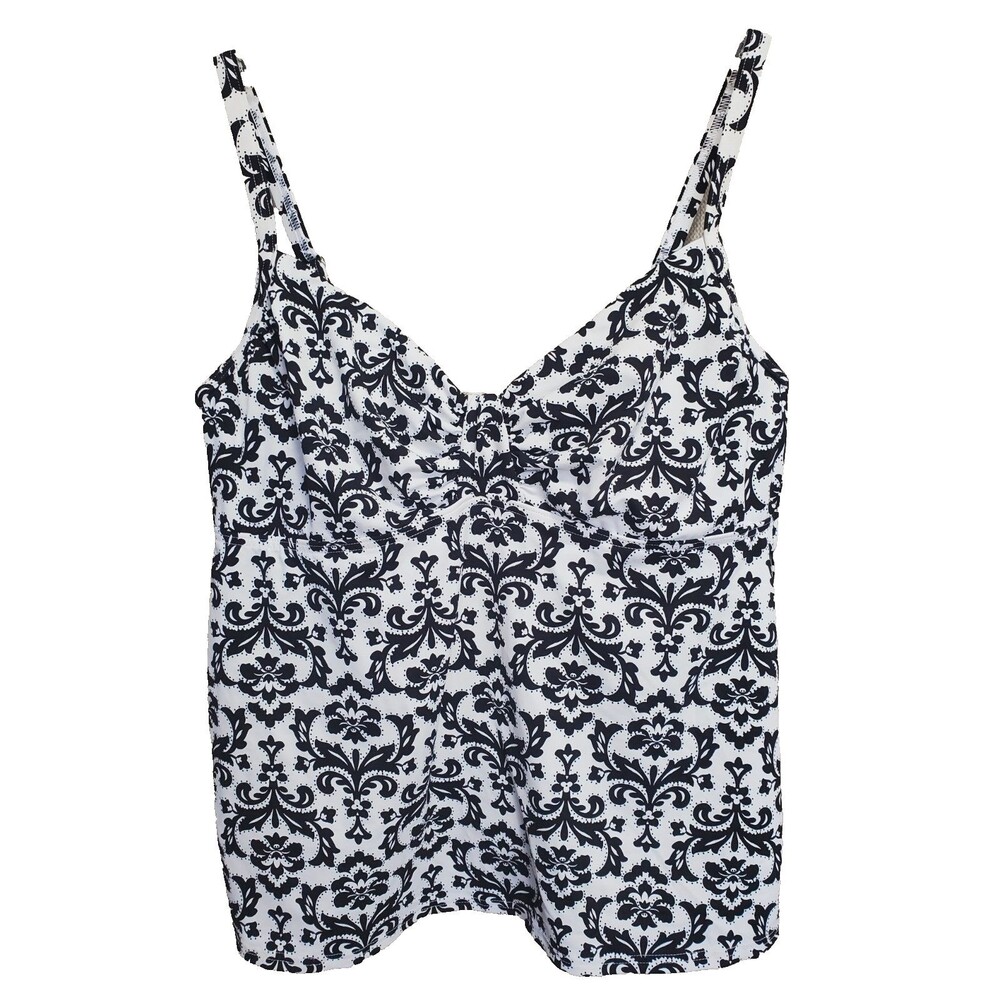Lands' End Black Damask Print Underwired Tankini Swim Top Size 12
